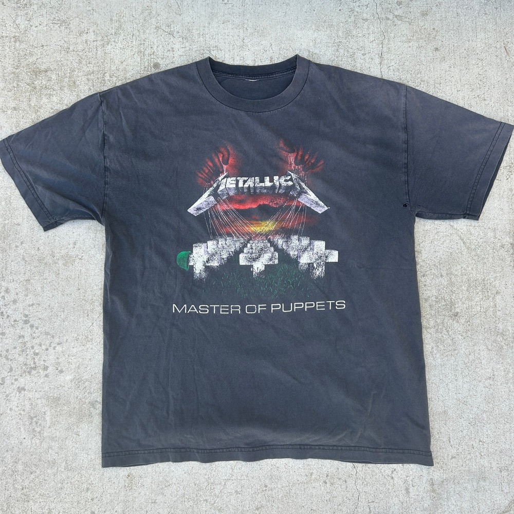 Vintage Metallica Master of Puppets T Shirt XL Faded Black 90s Band Tee Graphic